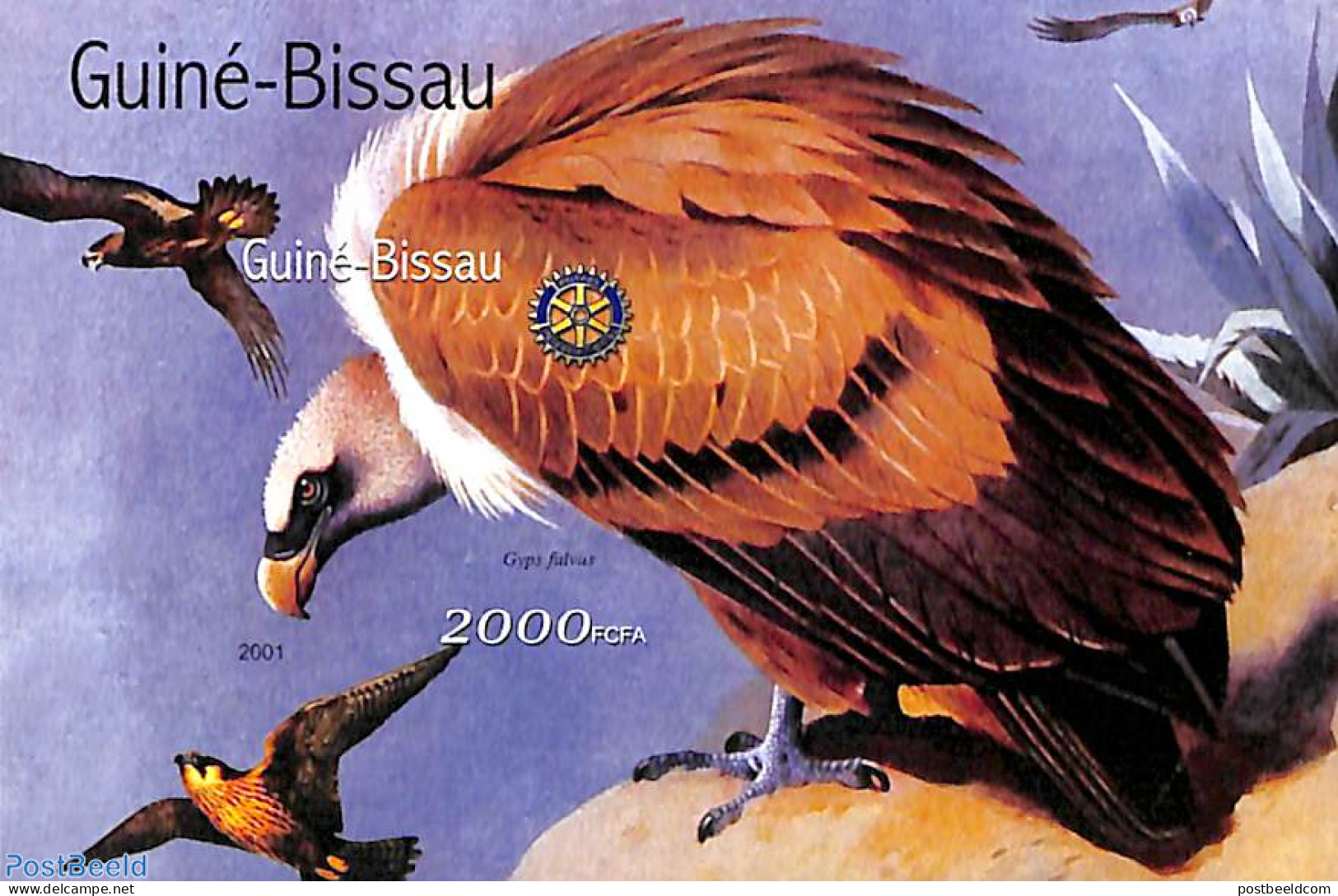 Guinea Bissau 2001 Vulture, Rotary S/s, Imperforated, Mint NH, Nature - Various - Birds - Birds Of Prey - Rotary - Rotary, Club Leones