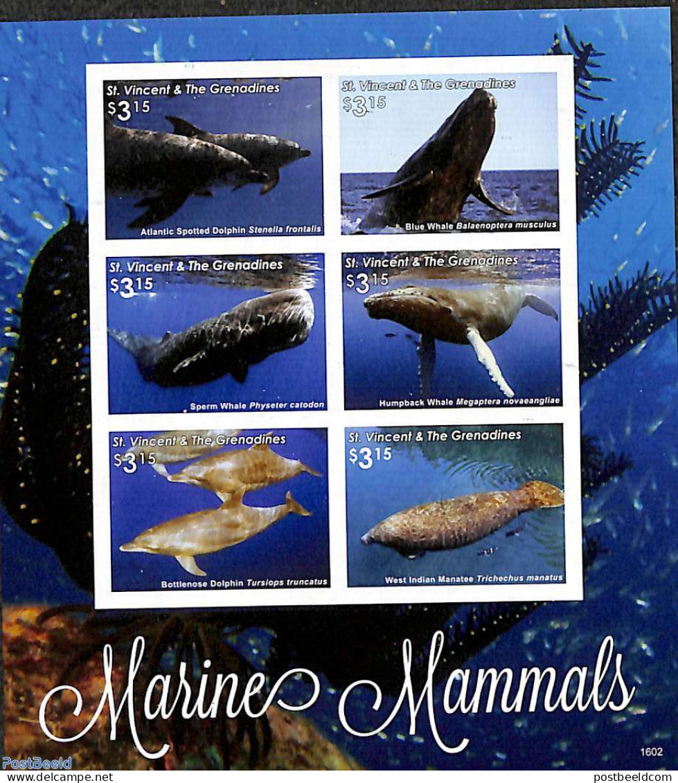 Saint Vincent 2016 Marine Mammals 6v M/s, Imperforated, Mint NH, Nature - Sea Mammals - St.Vincent (1979-...)