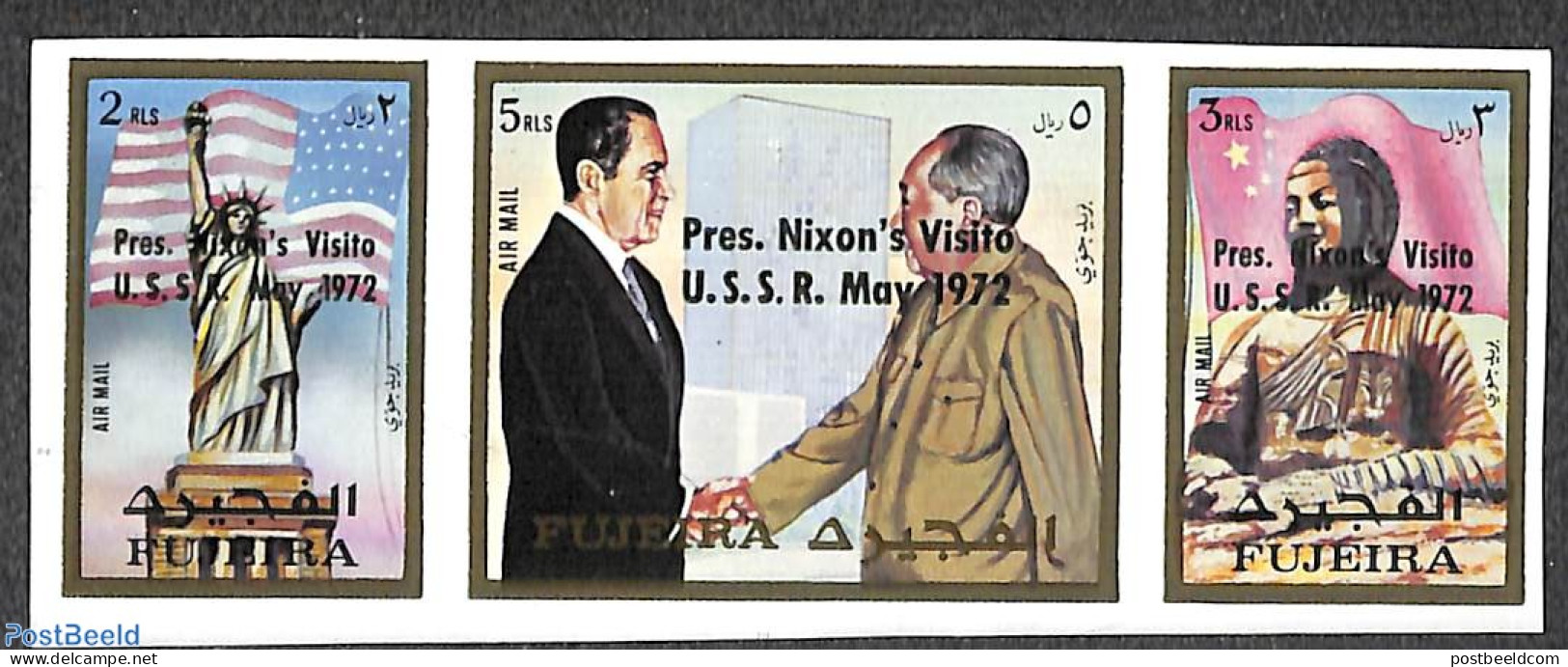 Fujeira 1972 Nixon's Visit To The USSR 3v [::], Imperforated, Mint NH, History - American Presidents - Politicians - Fujeira