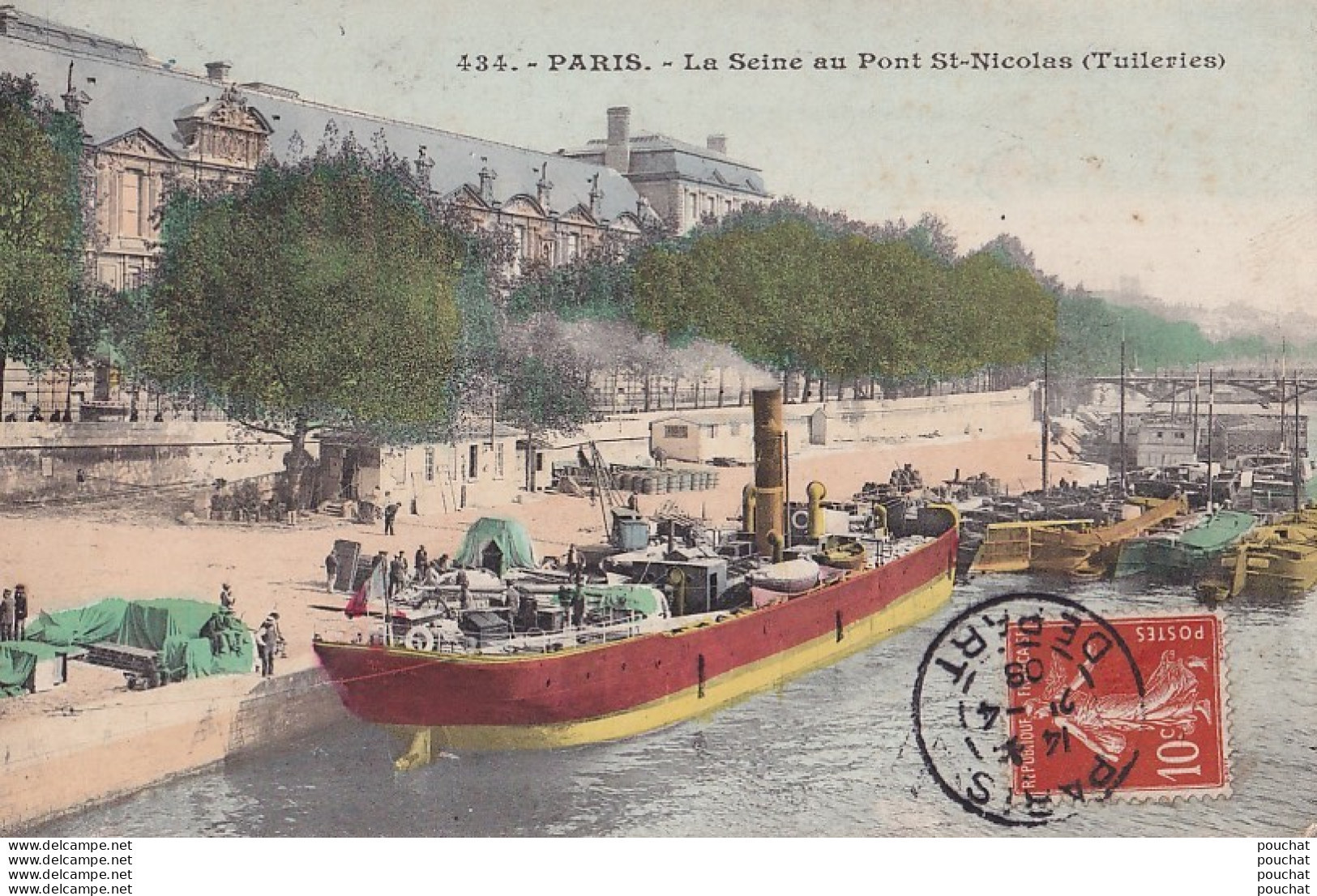 A9-75) PARIS - LA SEINE AU PONT SAINT NICOLAS (TUILERIES) - ( PENICHES  ET VAPEUR - COLORISEE ) - La Seine Et Ses Bords