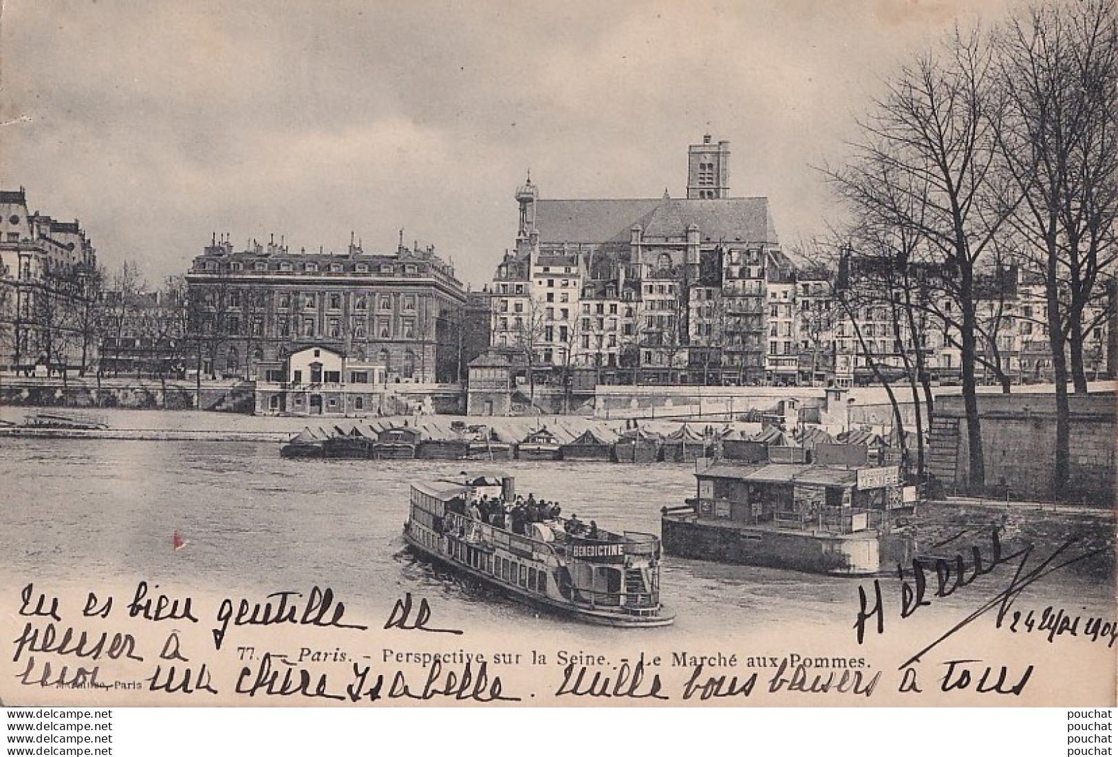 A18-75) PARIS - PERSPECTIVE SUR LA SEINE - MARCHE AUX POMMES - BATEAU PROMENADE - ( OBLITERATION DE 1904 - 2 SCANS ) - La Seine Et Ses Bords