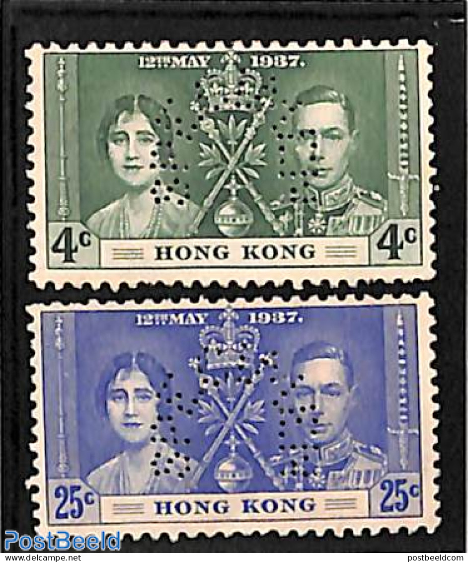 Hong Kong 1937 2 SPECIMEN Perfs Unused Without Gum, Unused (hinged) - Nuevos