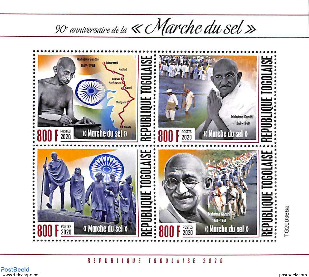 Togo 2020 Gandhi 4v M/s, Mint NH, History - Gandhi - Mahatma Gandhi