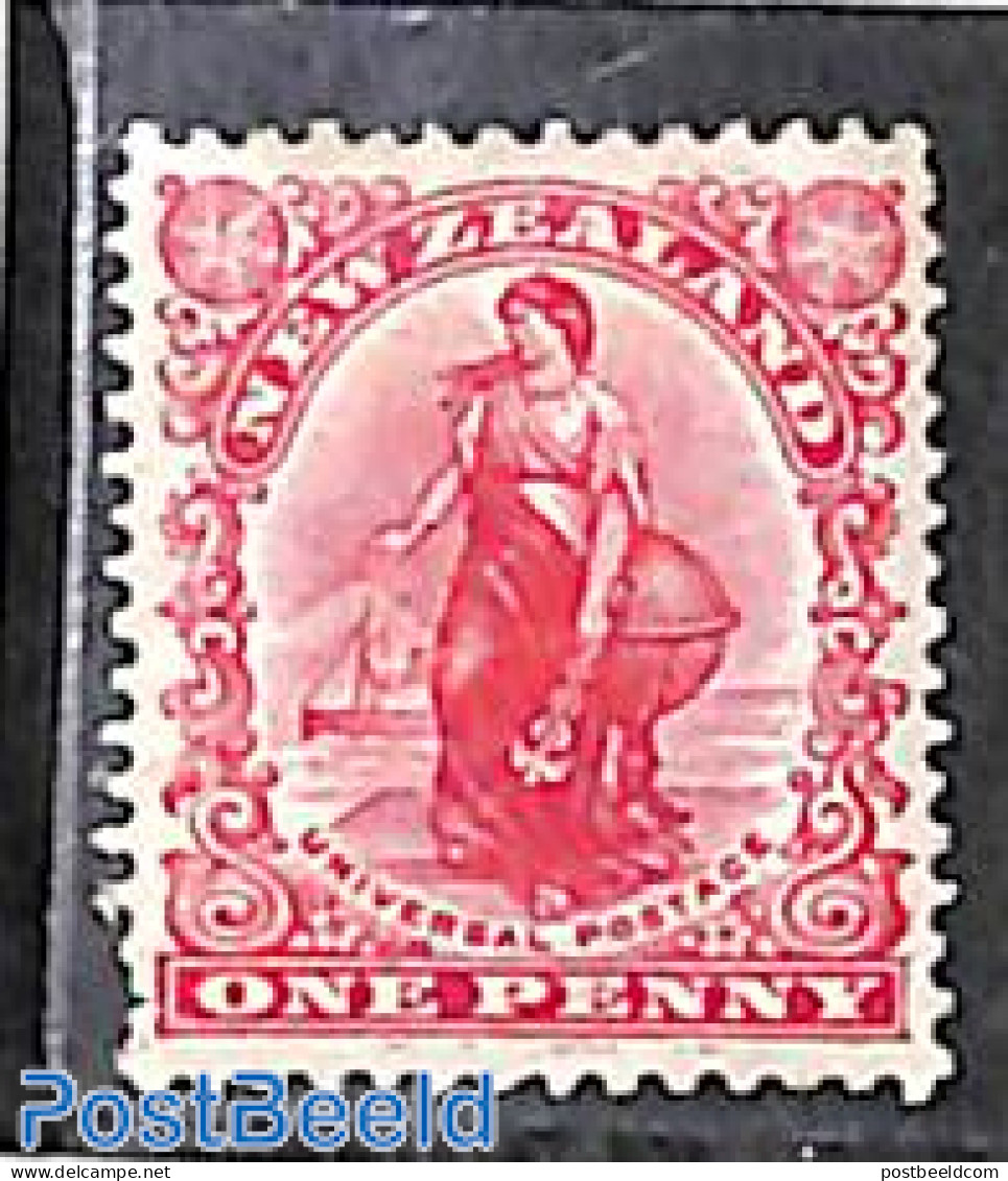 New Zealand 1909 1d, New Plate, Coated Paper 1v, Unused (hinged) - Unused Stamps