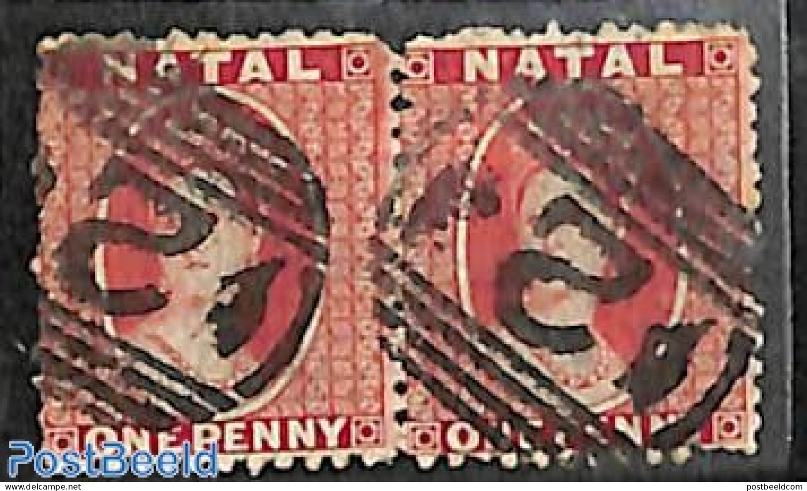 Natal 1864 1d, WM Crown-CC, Used Pair, Used Stamps - Natal (1857-1909)