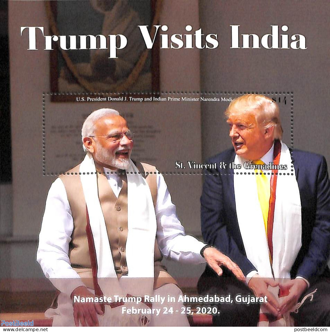 Saint Vincent 2020 Trump Visits India S/s, Mint NH, History - American Presidents - Politicians - St.Vincent (1979-...)