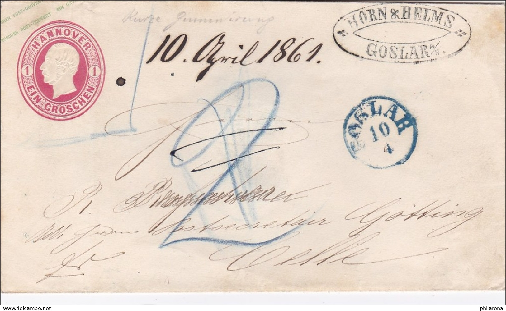 Hannover: Briefumschlag Von Goslar Nach Celle 1861, Siegel Rückseitig Erhalten - Hanover