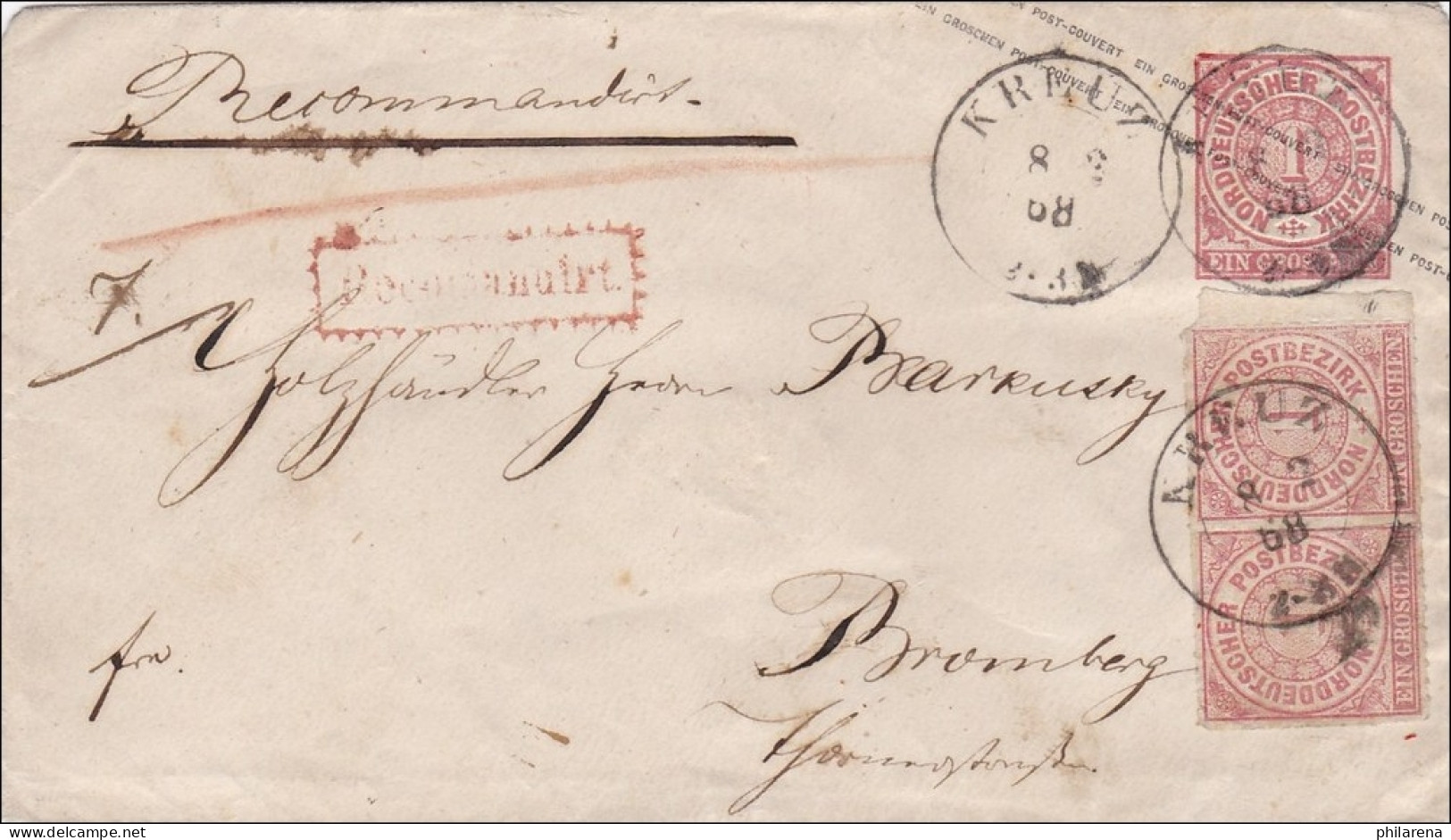 NDP: Ganzsachenumschlag Von Kreuz Nach Bromberg 1868 - Storia Postale