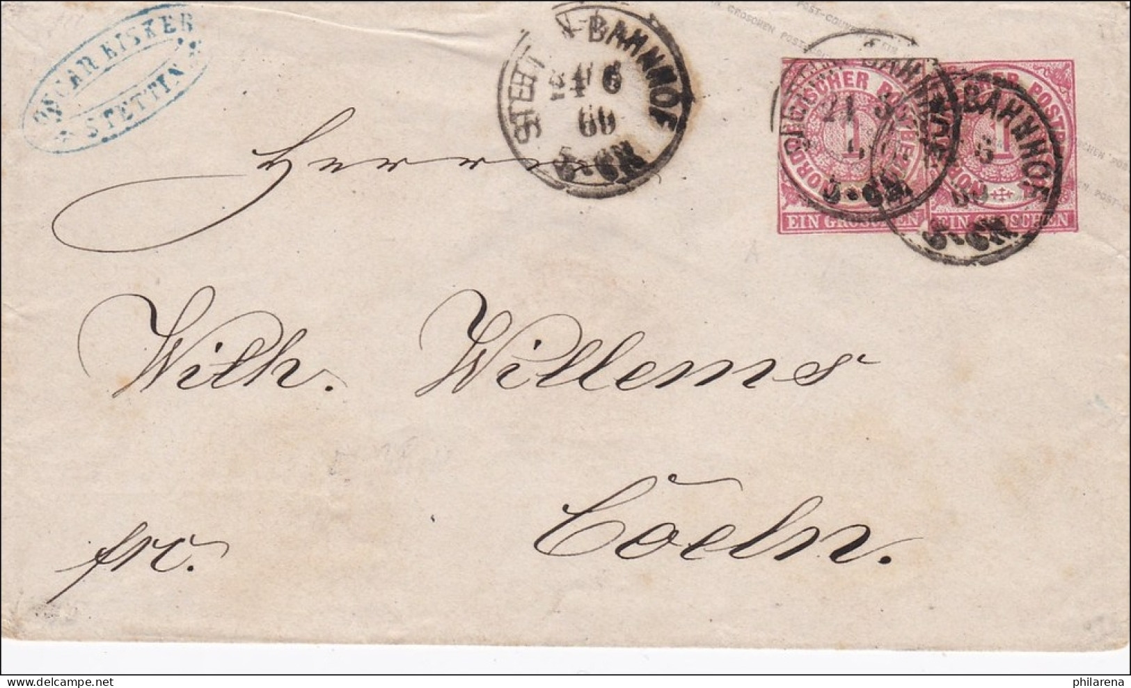 NDP: Ganzsachenumschlag Von Stettin Nach Coeln 1869 - Storia Postale