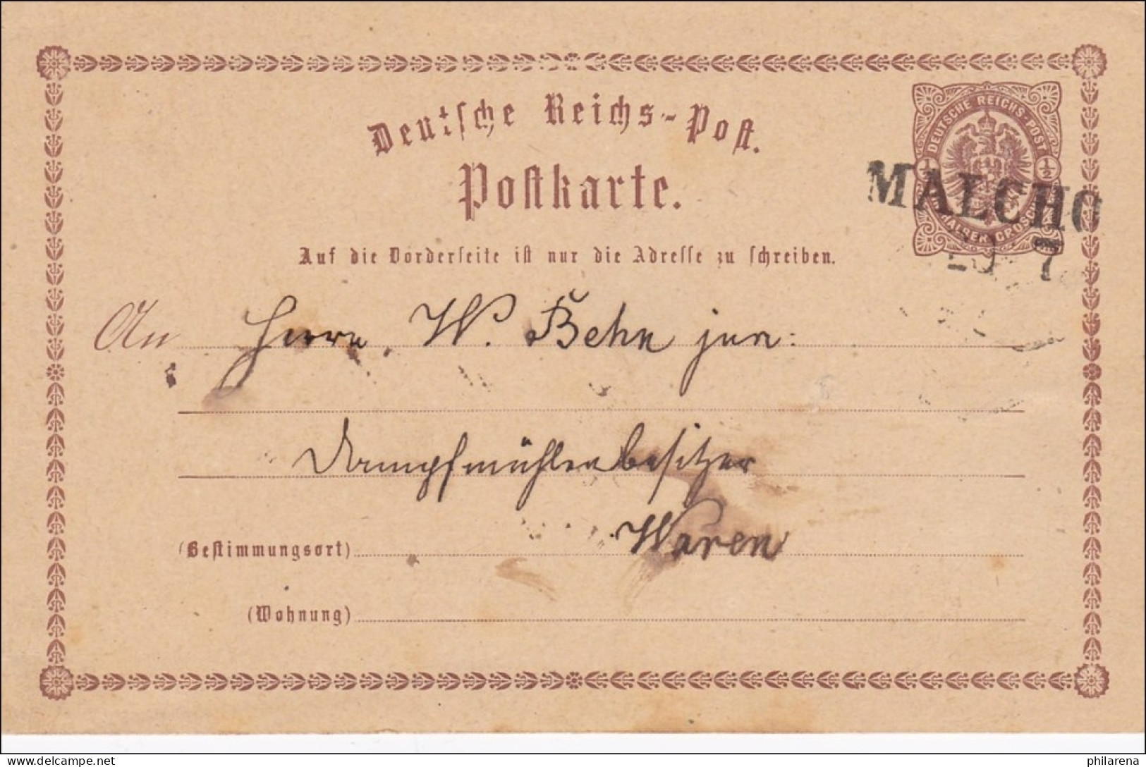 NDP: Ganzsache Von Malchow Nach Waren 1879 - Lettres & Documents