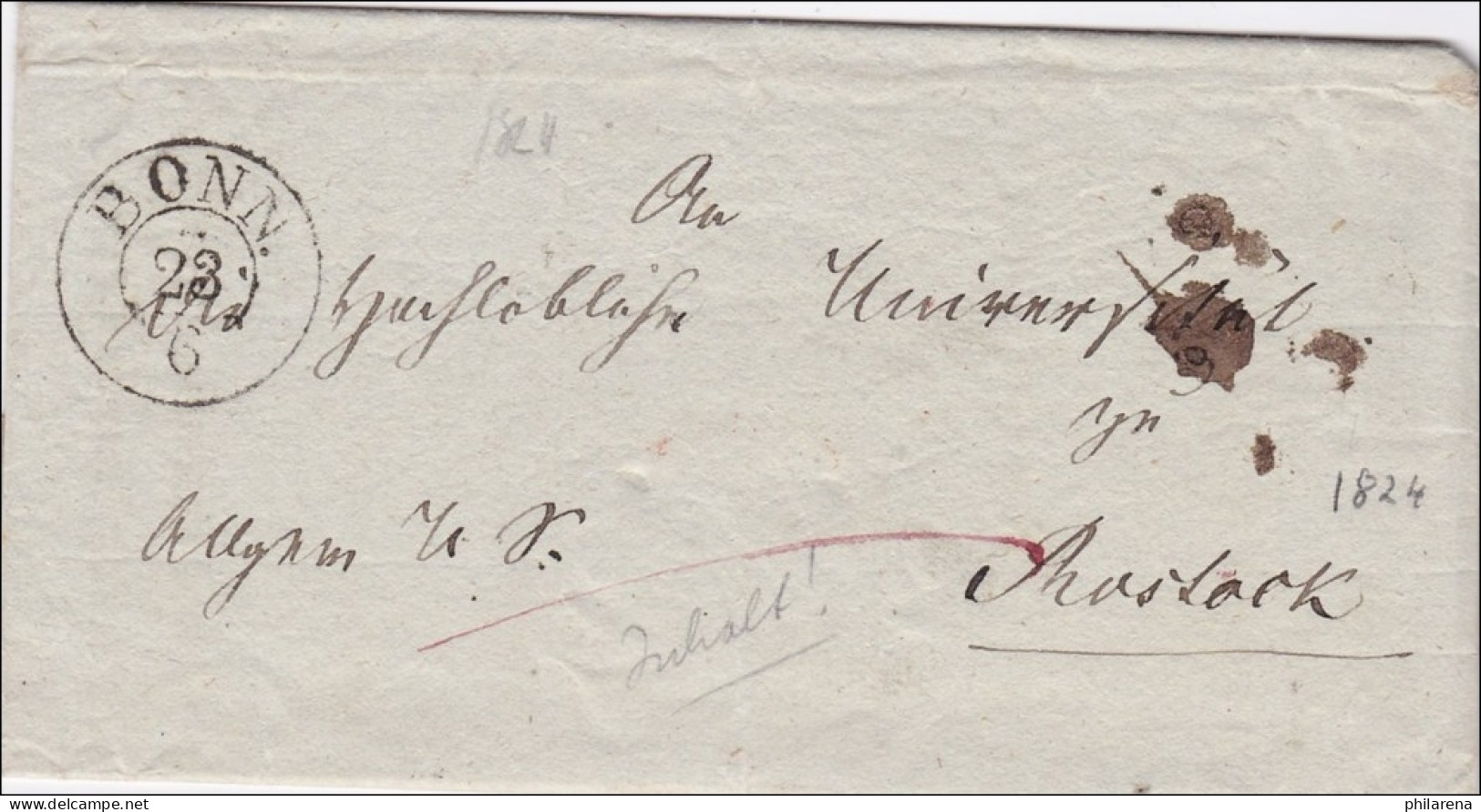 Preussen: Brief Von Bonn Nach Rostock 1864, Innen Text: Von Universität Entfernt - Altri & Non Classificati