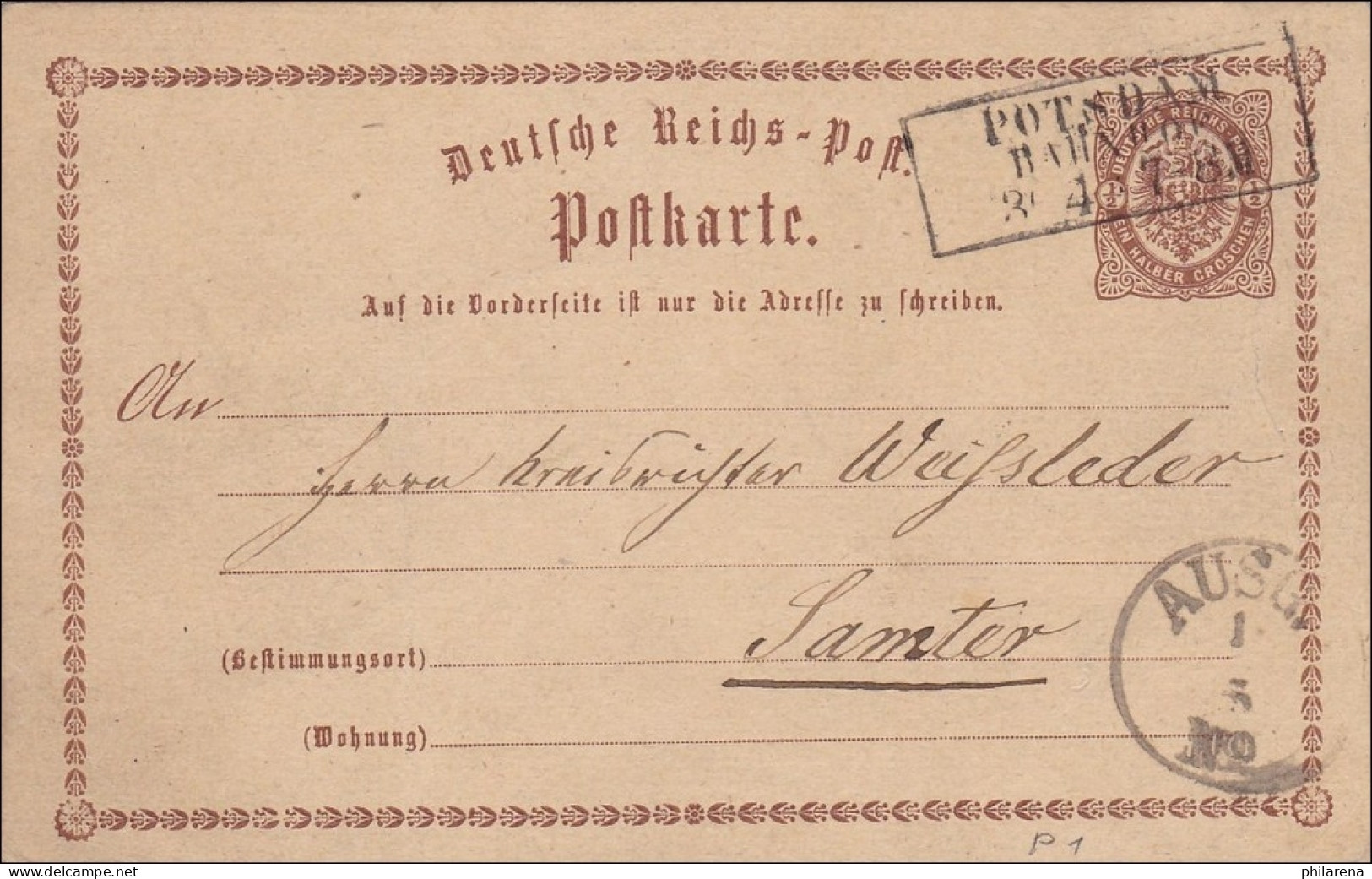 Preussen: Ganzsachenumschlag Von Potsdam Nach Samter, 1875 - Otros & Sin Clasificación