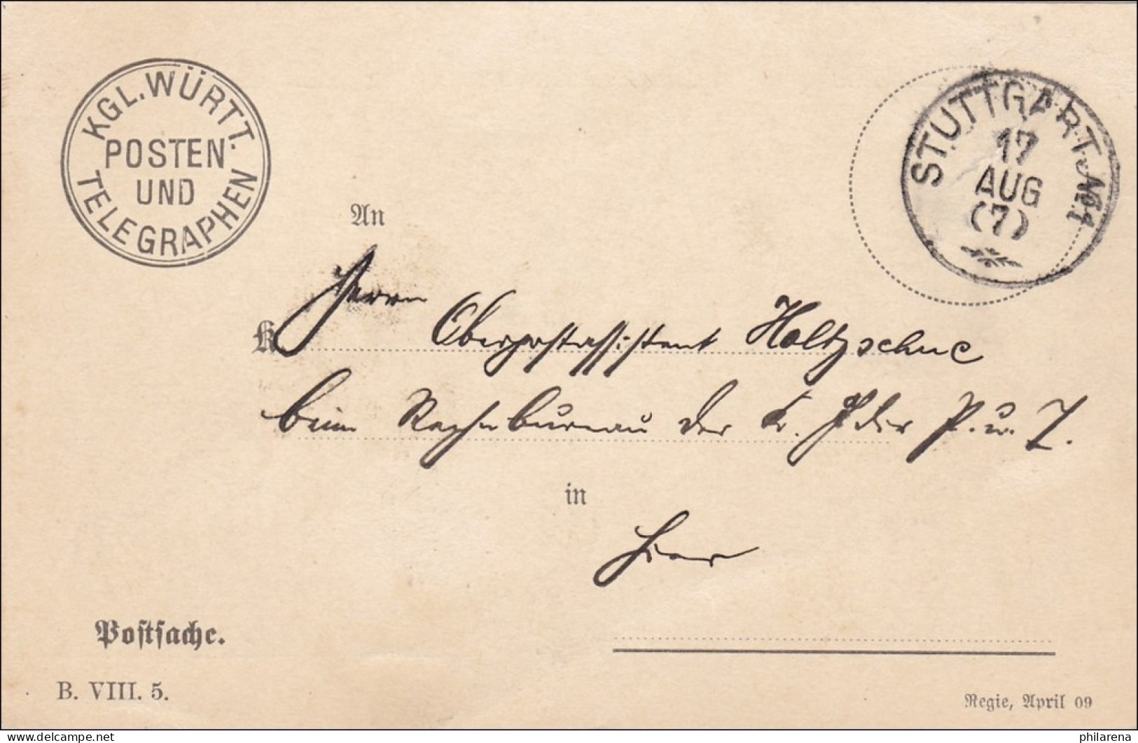 Württemberg: Postsache Telegraphen Posten Stuttgart 1911 - Lettres & Documents