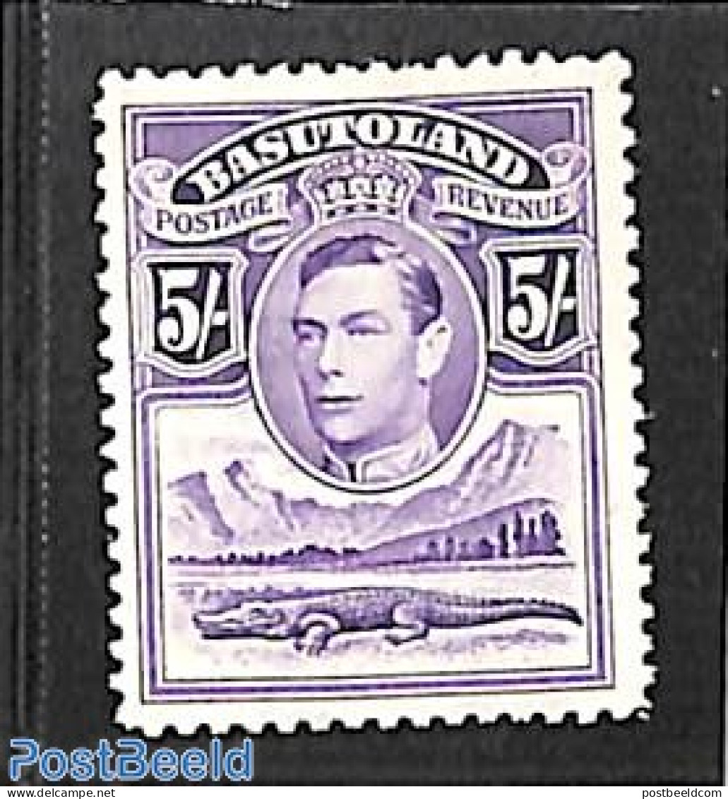Basutoland 1938 5sh, Stamp Out Of Set, Unused (hinged), Nature - Crocodiles - Other & Unclassified