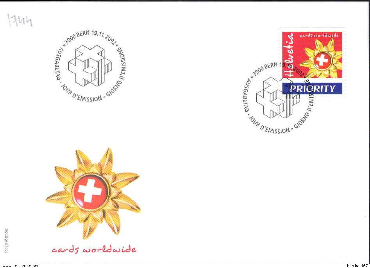 Suisse Poste Obl Yv:1744 Mi:1819 Priority Edelweiss (TB Cachet à Date) Bern 19-11-2002 Fdc - Used Stamps