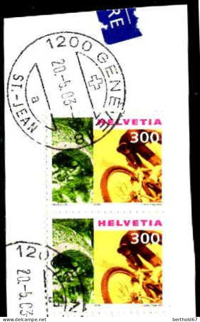 Suisse Poste Obl Yv:1670 Mi:1745 Arche De Pont & Cycliste Paire Sur Fragment (TB Cachet Rond) - Gebraucht