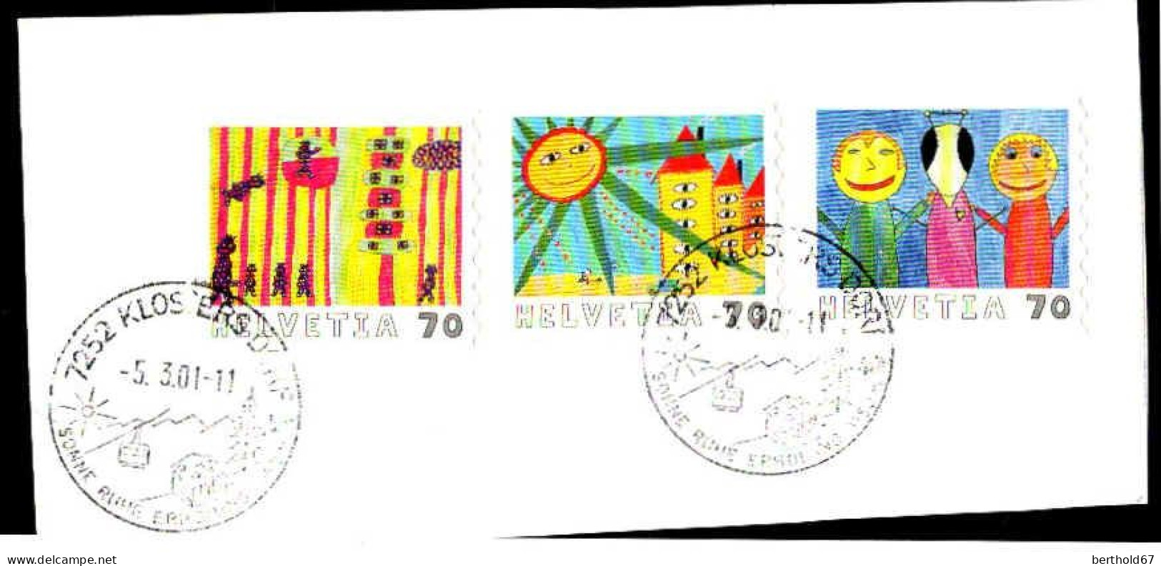 Suisse Poste Obl Yv:1659/1661 Dessins D'enfants Sur Fragment (TB Cachet Rond) - Used Stamps