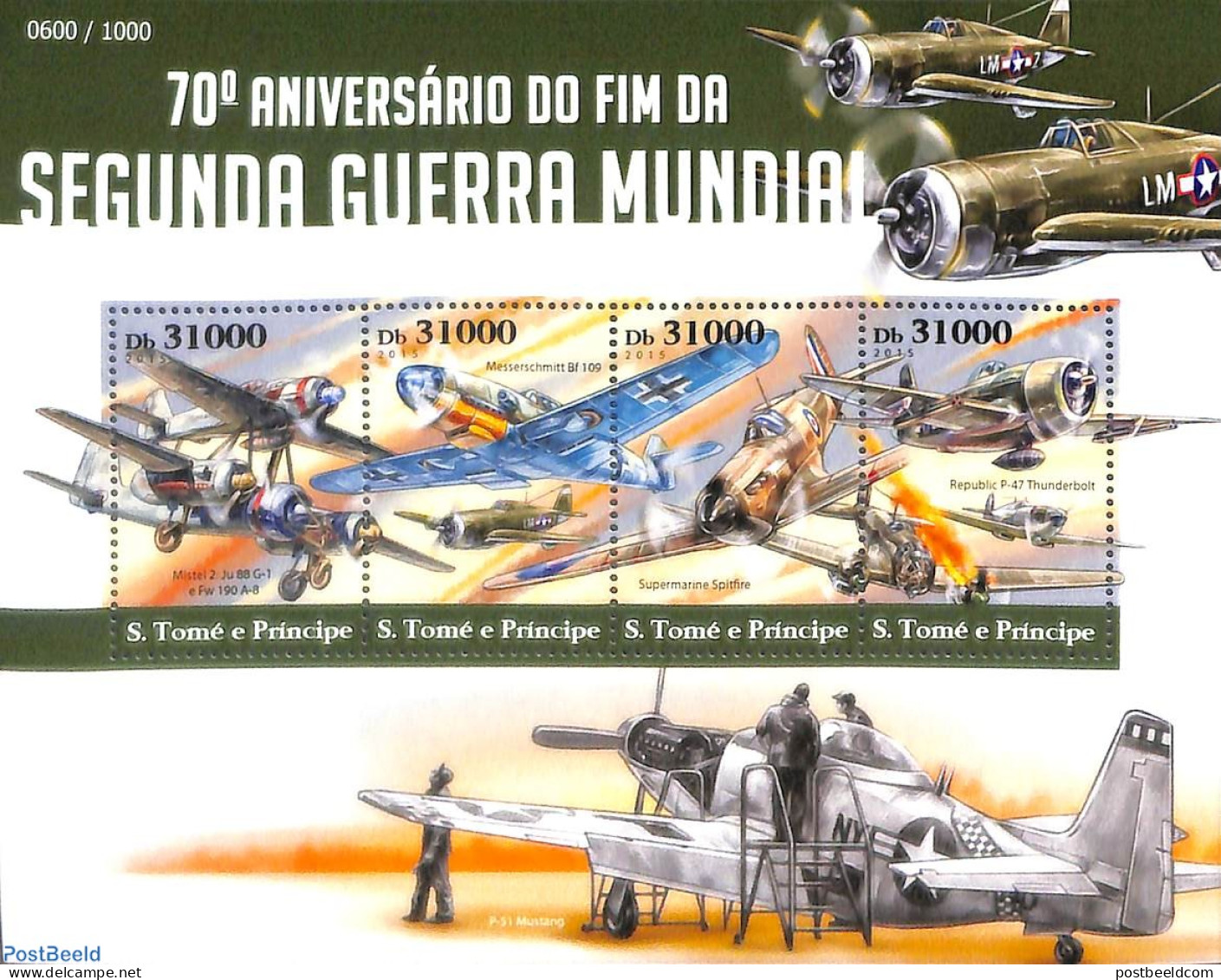 Sao Tome/Principe 2015 World War II 4v M/s, Mint NH, History - Transport - World War II - Aircraft & Aviation - Seconda Guerra Mondiale
