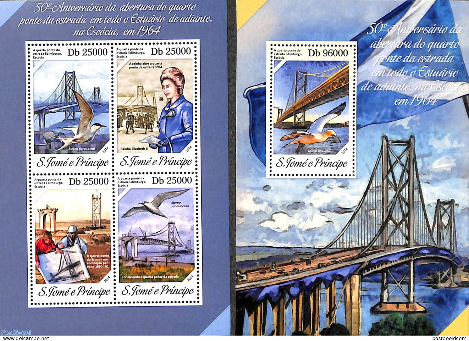 Sao Tome/Principe 2014 Lisboa Bridge 2 S/s, Mint NH, Nature - Birds - Art - Bridges And Tunnels - Puentes