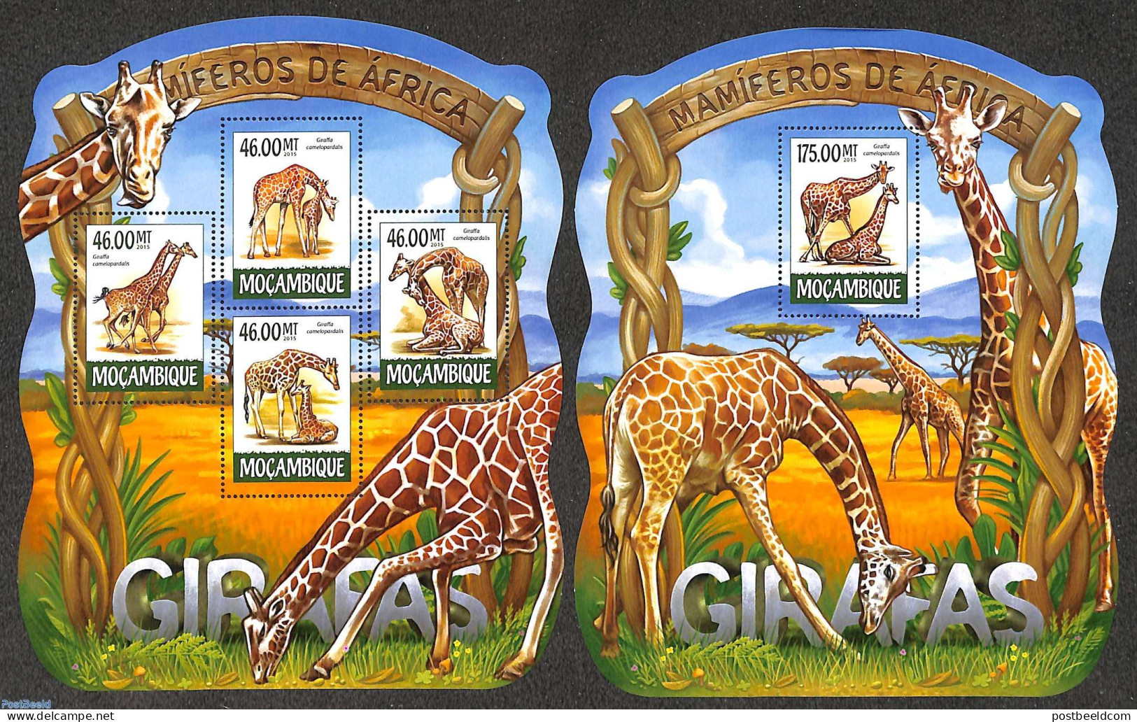 Mozambique 2015 Girafs 2 S/s, Mint NH, Nature - Animals (others & Mixed) - Giraffe - Mozambique
