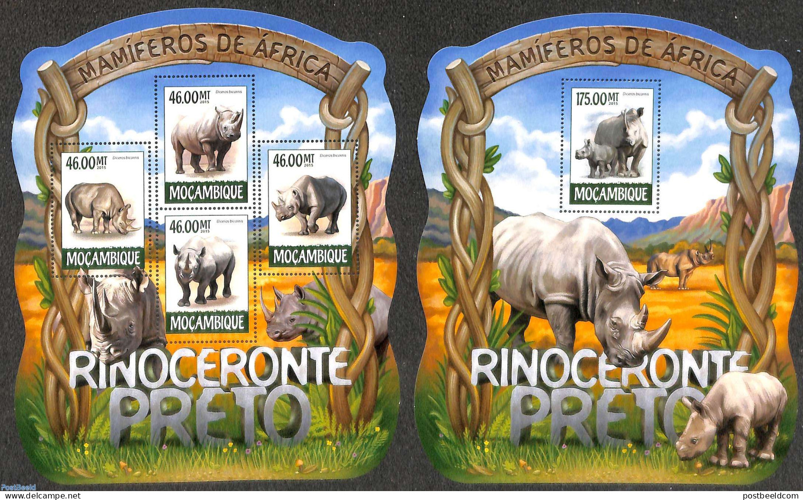 Mozambique 2015 Rhino's 2 S/s, Mint NH, Nature - Animals (others & Mixed) - Rhinoceros - Mozambique