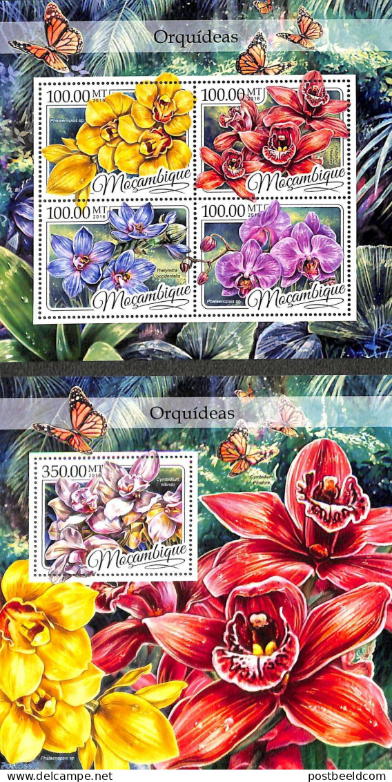 Mozambique 2016 Orchids 2 S/s, Mint NH, Nature - Flowers & Plants - Orchids - Mosambik