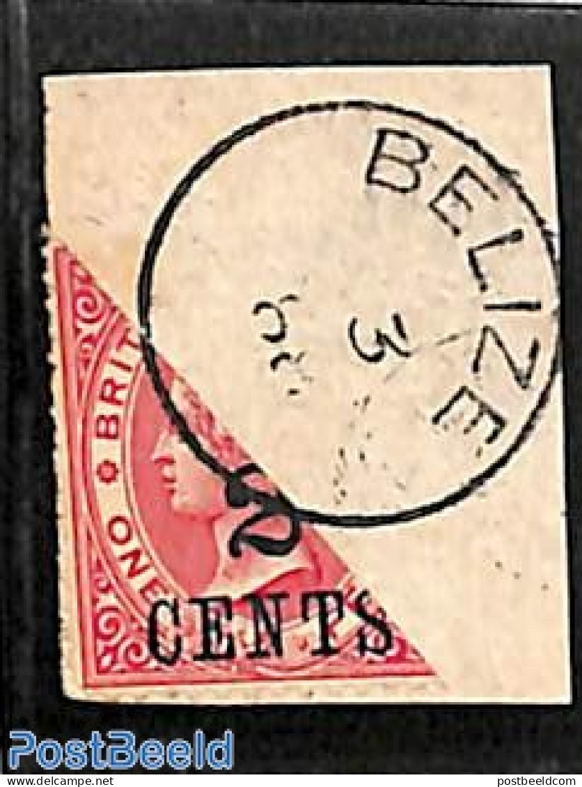 Belize/British Honduras 1888 2c On 1d, Diagonal Divided, Used, Used Stamps - British Honduras (...-1970)