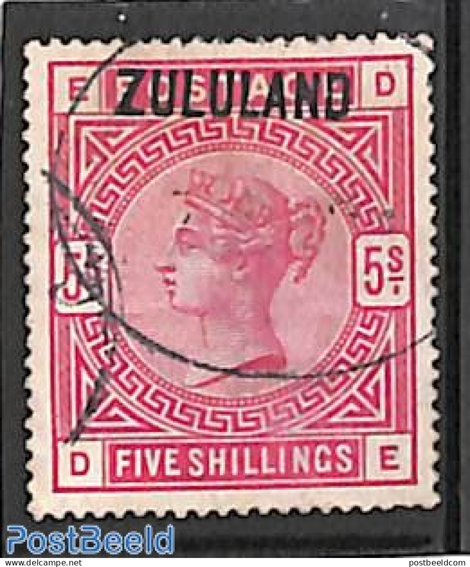 South Africa 1888 Zululand, 5sh, Fiscally Used, Used Stamps - Usados