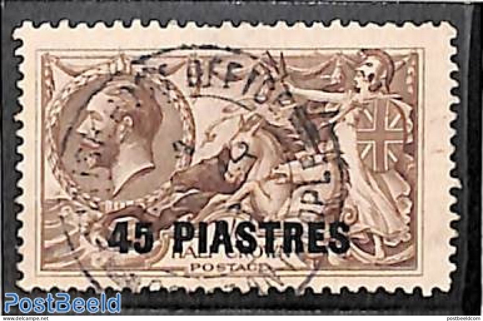 Great Britain 1921 Levant, 45pia, Used, Used Stamps, Nature - Horses - Usati