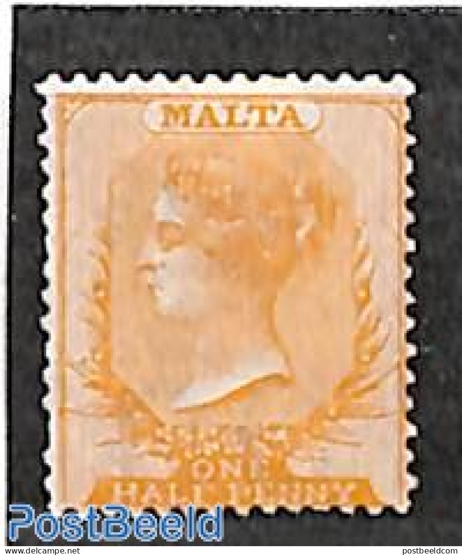 Malta 1863 1/2d, Perf. 14, WM Crown-CC, Without Gum, Unused (hinged) - Malte