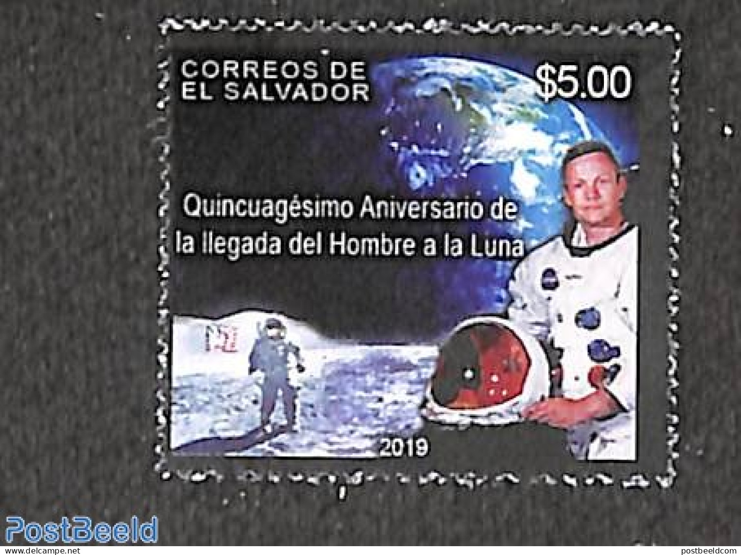 El Salvador 2019 Moonlanding 1v, Mint NH, Transport - Space Exploration - Salvador