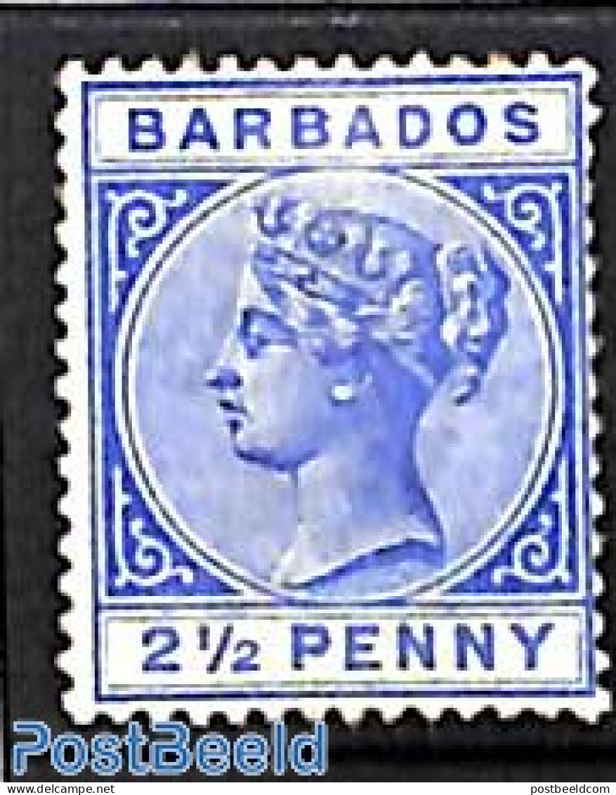 Barbados 1882 2.5d, Ultramarin, Stamp Out Of Set, Unused (hinged) - Barbados (1966-...)