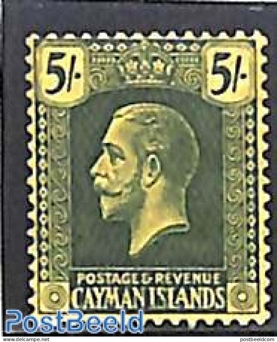 Cayman Islands 1923 5sh, WM Script-CA, Stamp Out Of Set, Unused (hinged) - Kaimaninseln