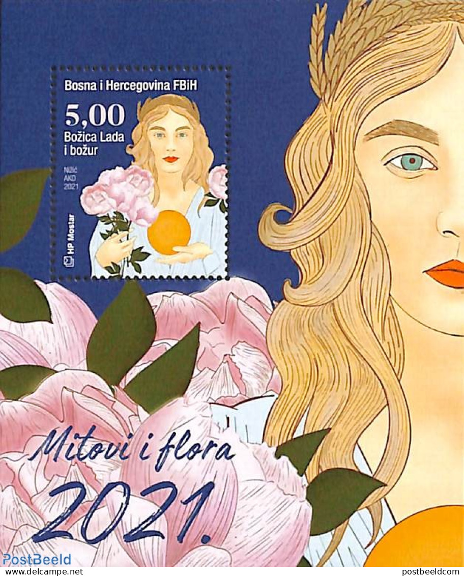 Bosnia Herzegovina - Croatic Adm. 2021 Flowers & Myths S/s, Mint NH, Nature - Flowers & Plants - Art - Fairytales - Märchen, Sagen & Legenden
