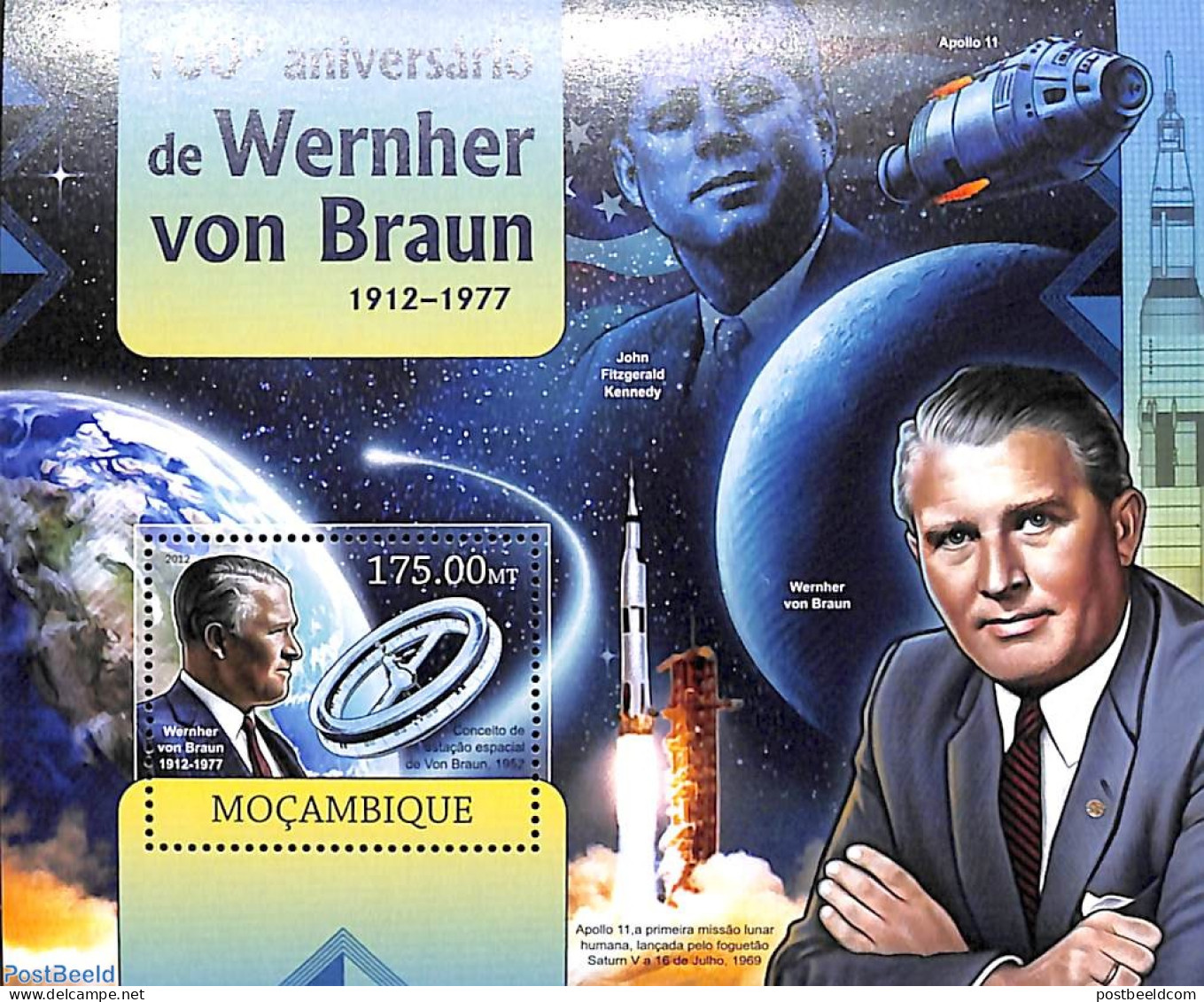 Mozambique 2012 Wernher Von Braun S/s, Mint NH, History - Transport - American Presidents - Space Exploration - Mozambique