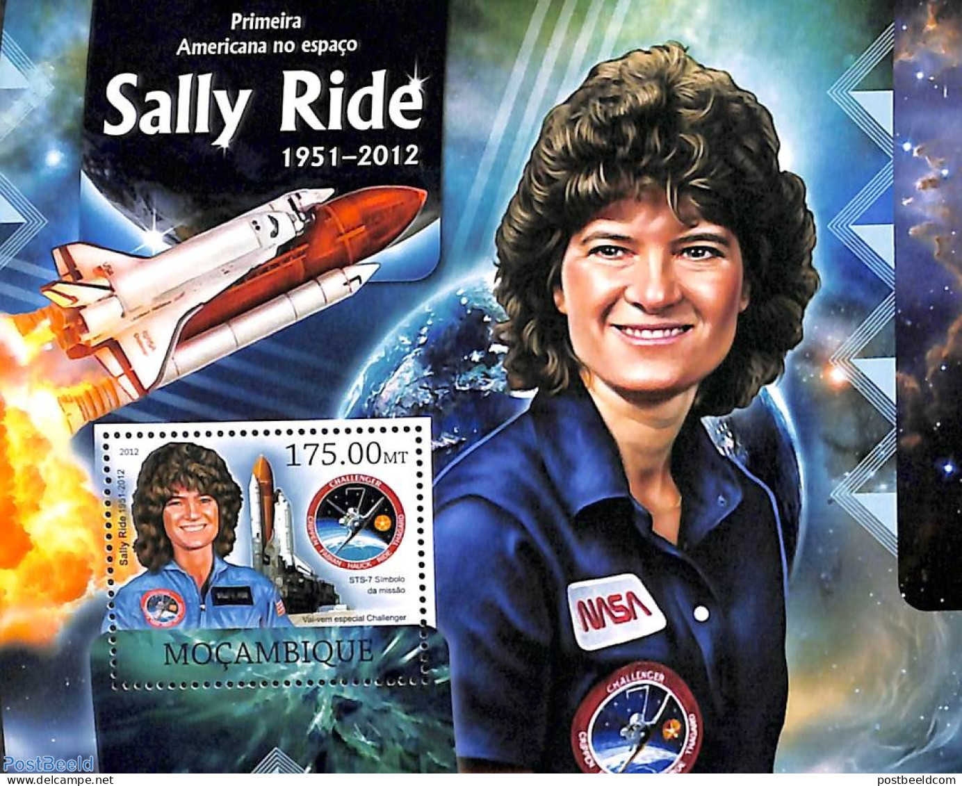Mozambique 2012 Sally Ride S/s, Mint NH, Transport - Space Exploration - Mozambique