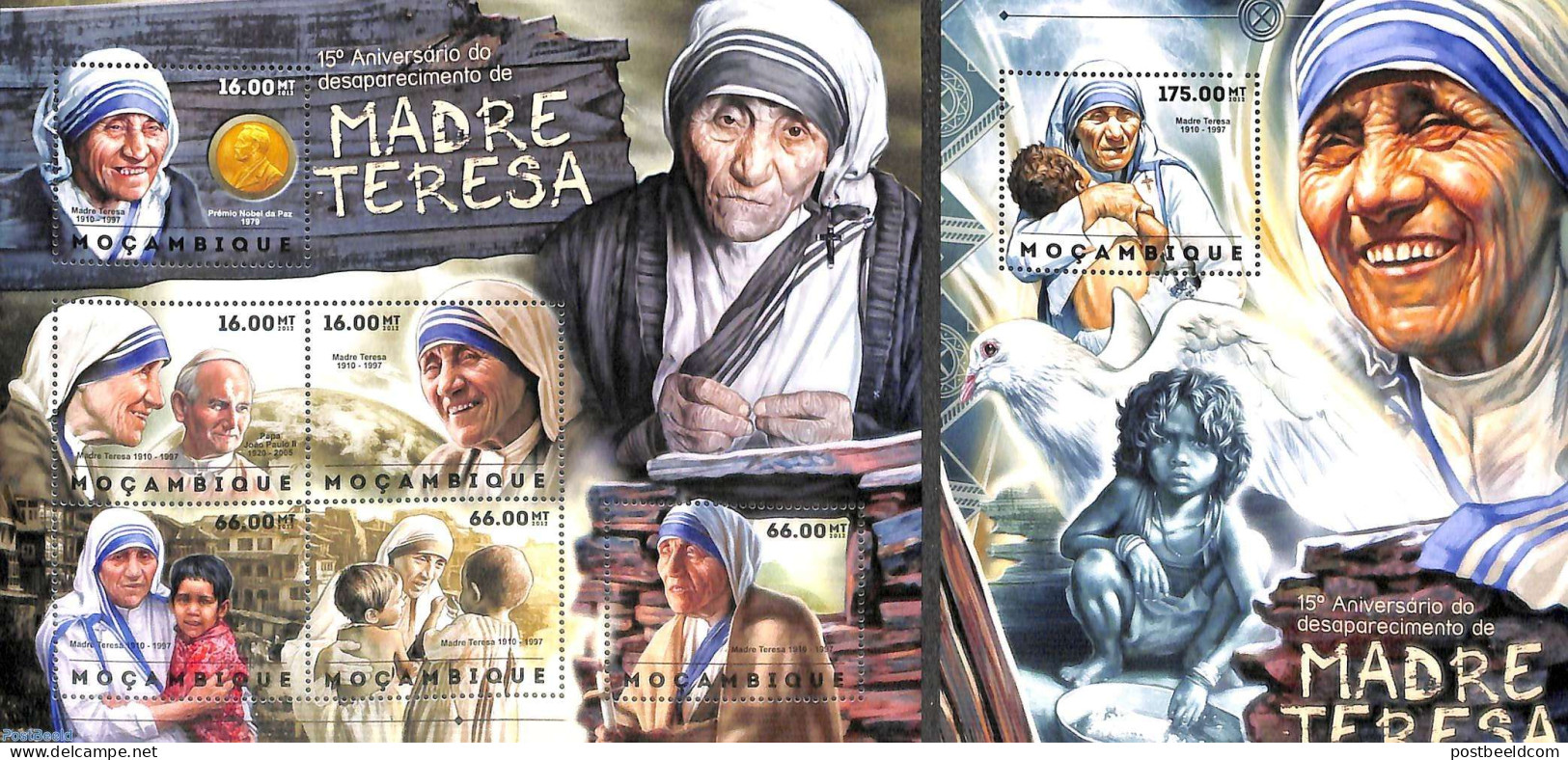 Mozambique 2012 Mother Theresa 2 S/s, Mint NH, History - Religion - Nobel Prize Winners - Religion - Prix Nobel