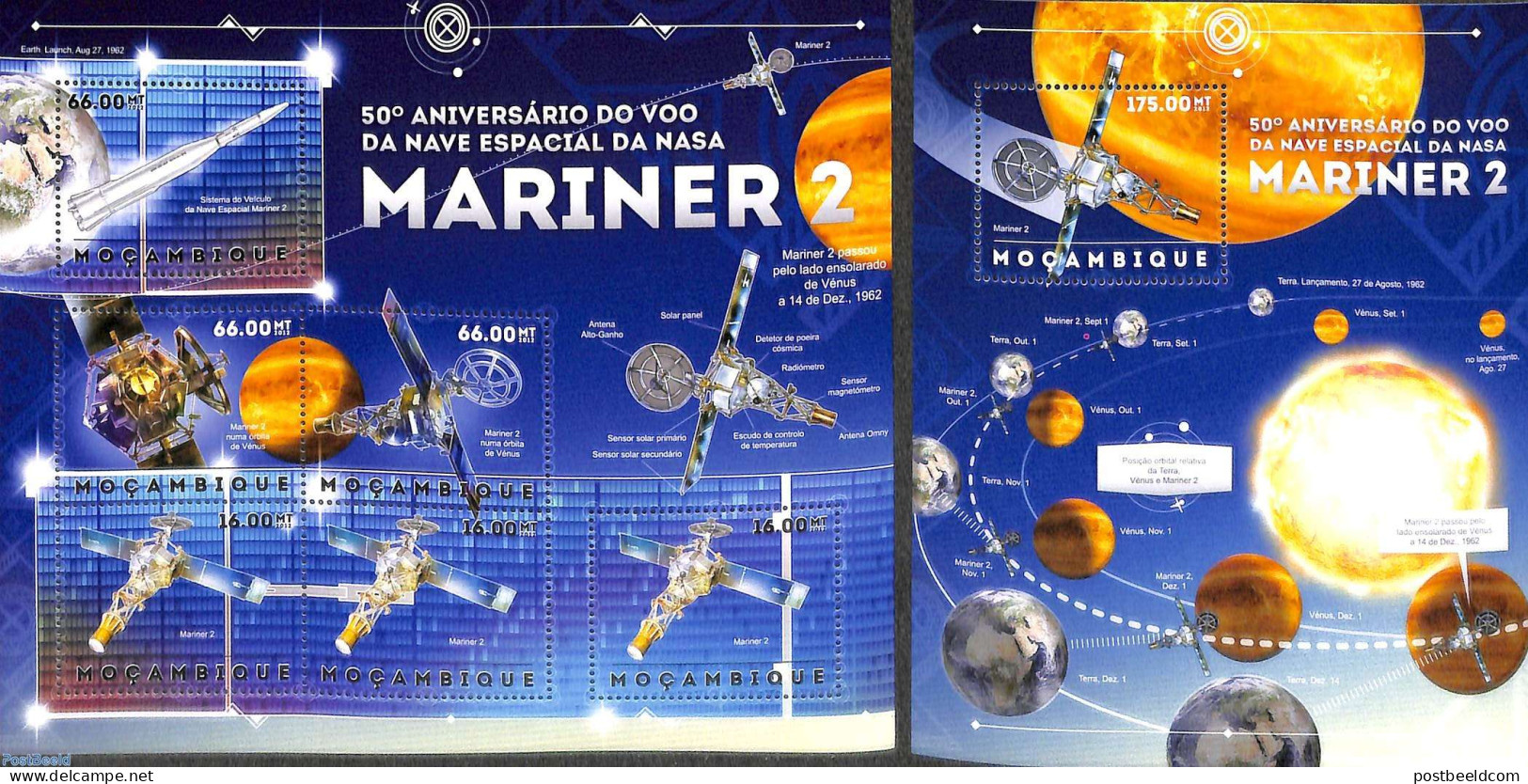 Mozambique 2012 Mariner 2, 2 S/s, Mint NH, Transport - Space Exploration - Mozambique