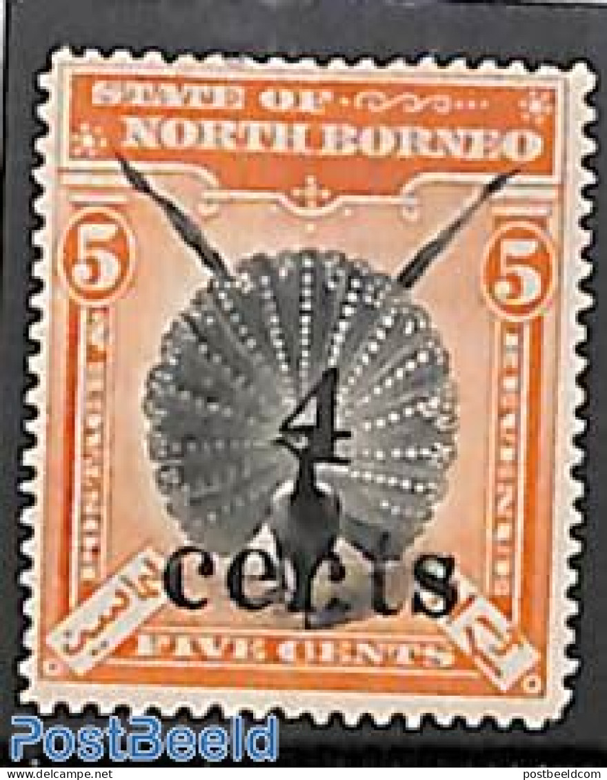 North Borneo 1904 4c On 5c, Stamp Out Of Set, Unused (hinged), Nature - Birds - Poultry - Noord Borneo (...-1963)