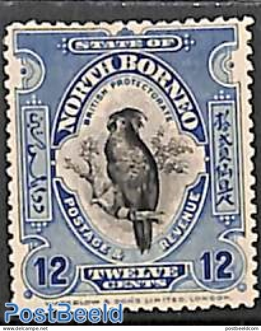 North Borneo 1909 12c, Stamp Out Of Set, Unused (hinged), Nature - Birds - Parrots - North Borneo (...-1963)