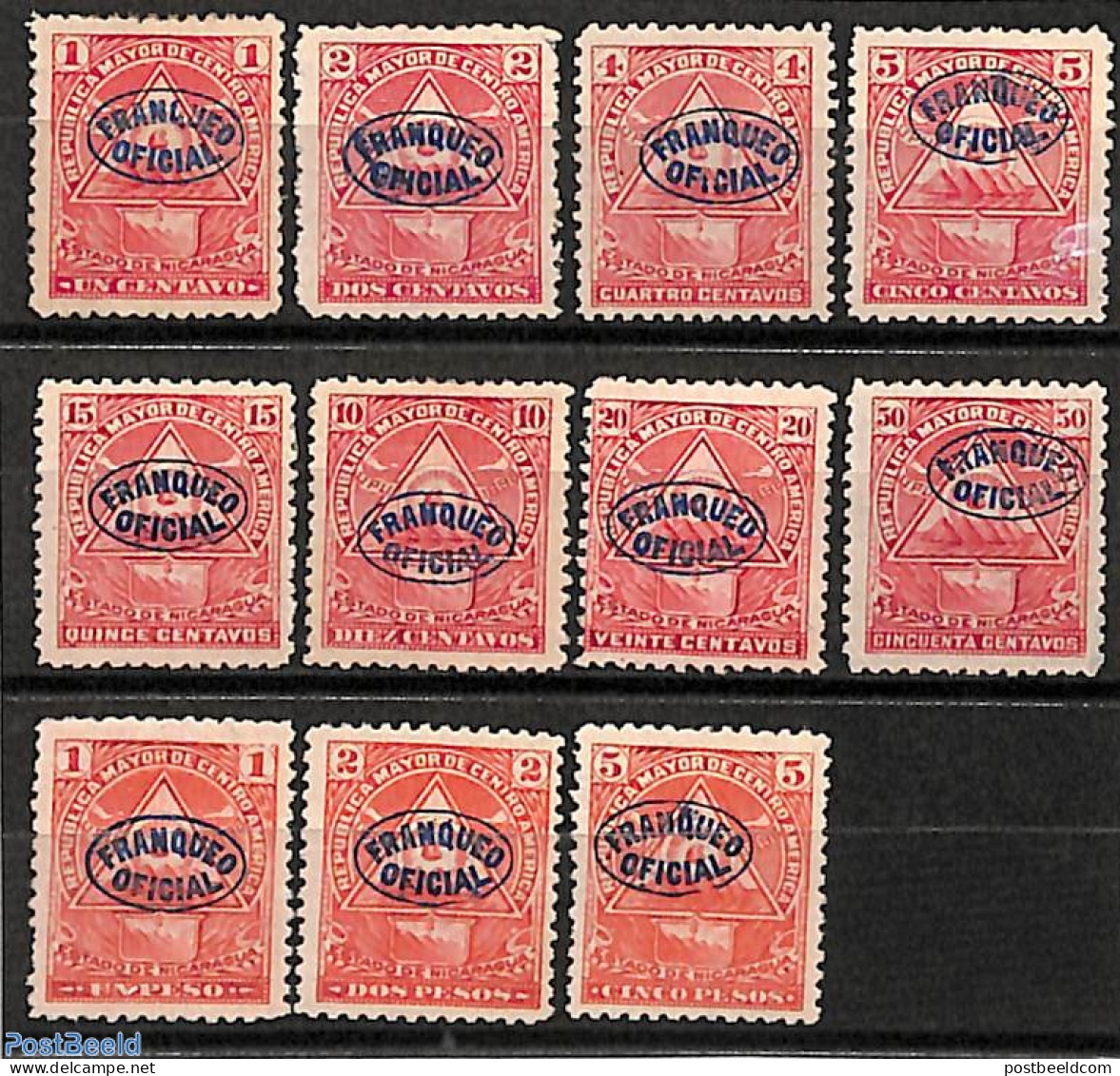 Nicaragua 1898 On Service 11v, Unused (hinged) - Nicaragua