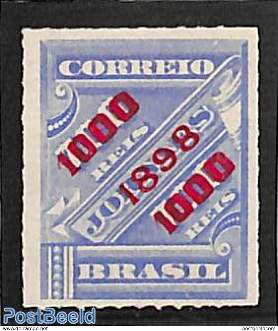 Brazil 1898 1000R On 700R, Blue, Stamp Out Of Set, Unused (hinged) - Unused Stamps