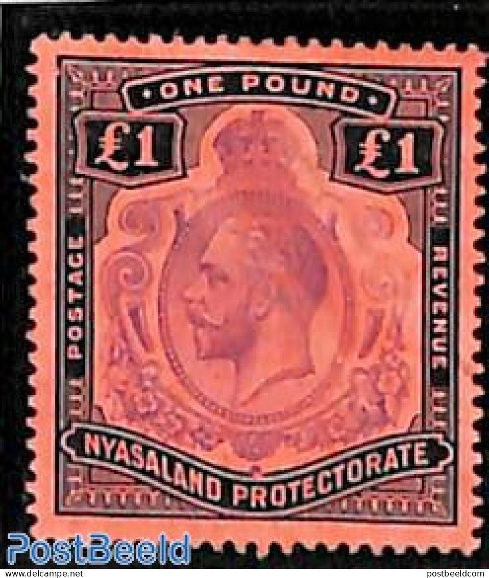 Nyasaland 1913 1 Pound (almost Invisible) Used, Used Stamps - Nyassaland (1907-1953)