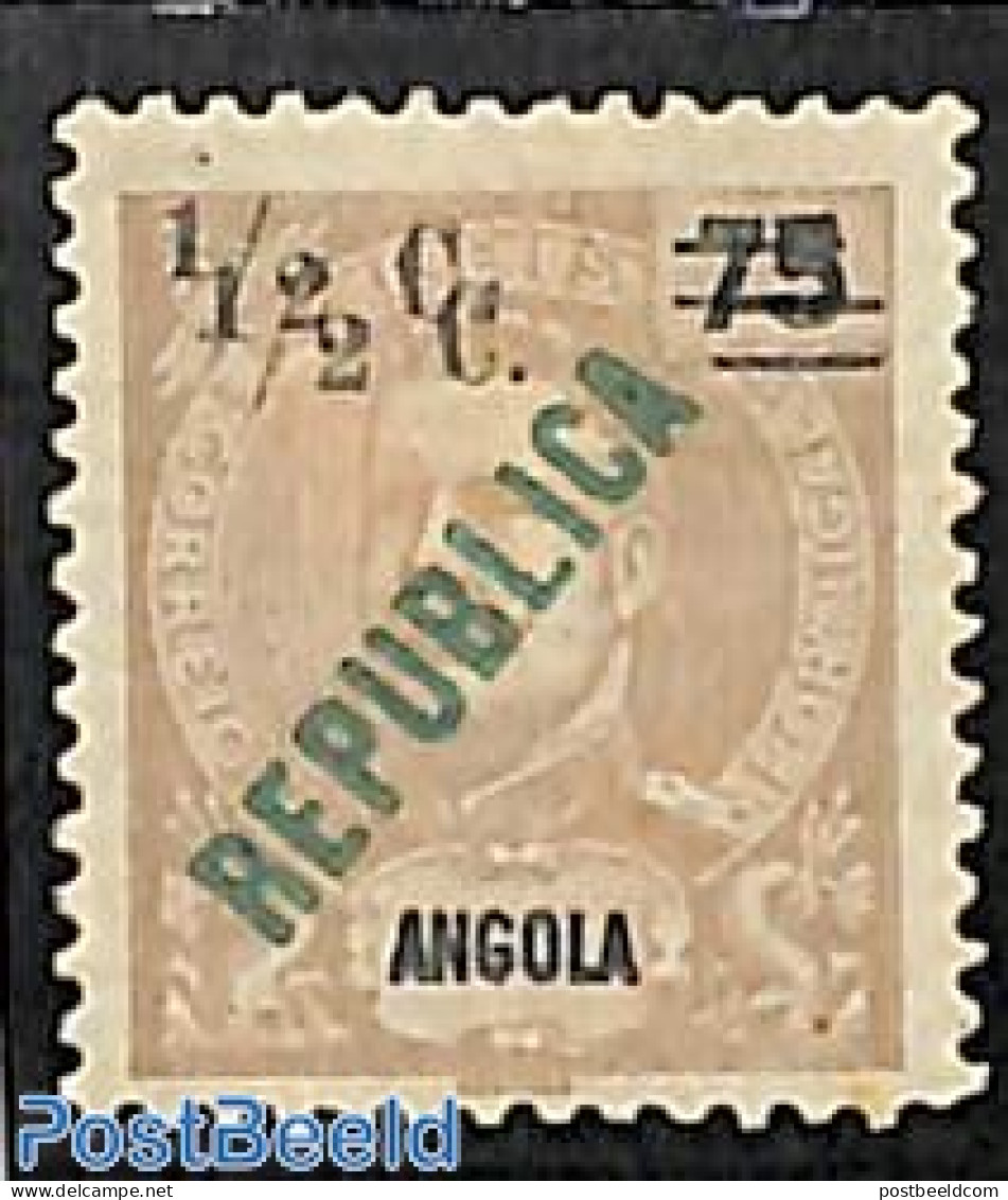 Angola 1919 1/2 On 75R, Double Overprint, Unused (hinged), Various - Errors, Misprints, Plate Flaws - Fouten Op Zegels