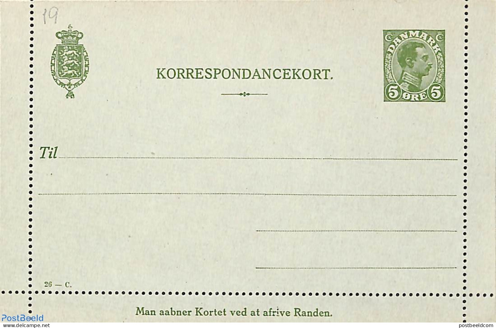 Denmark 1918 Card Letter 5o, 26-C, Unused Postal Stationary - Covers & Documents