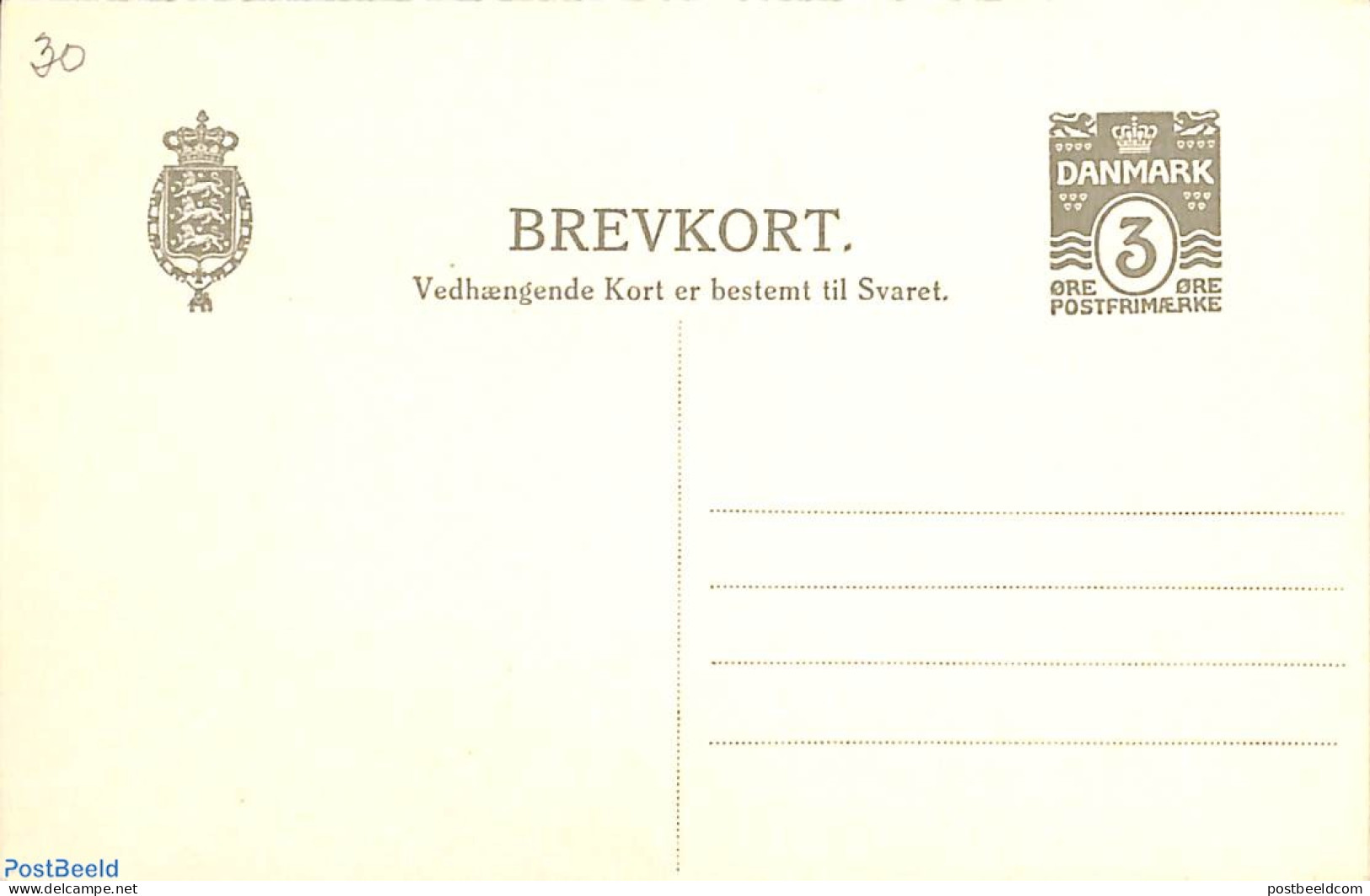 Denmark 1915 Reply Paid Postcard 3/3o, Unused Postal Stationary - Covers & Documents