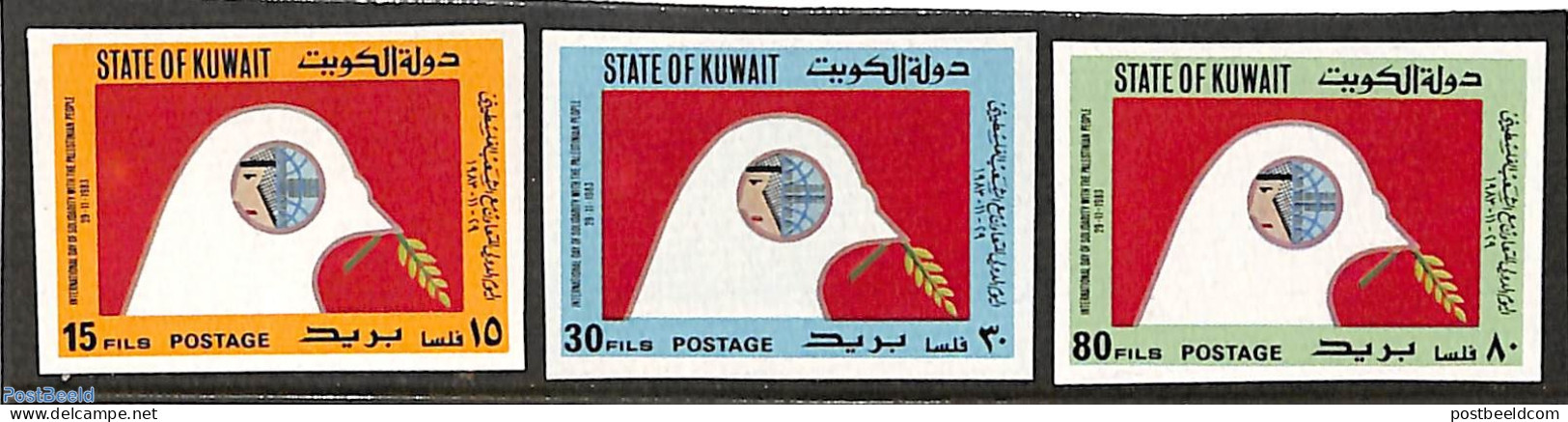 Kuwait 1983 Palestine Solidarity 3v, Imperforated, Mint NH, Nature - Birds - Pigeons - Kuwait