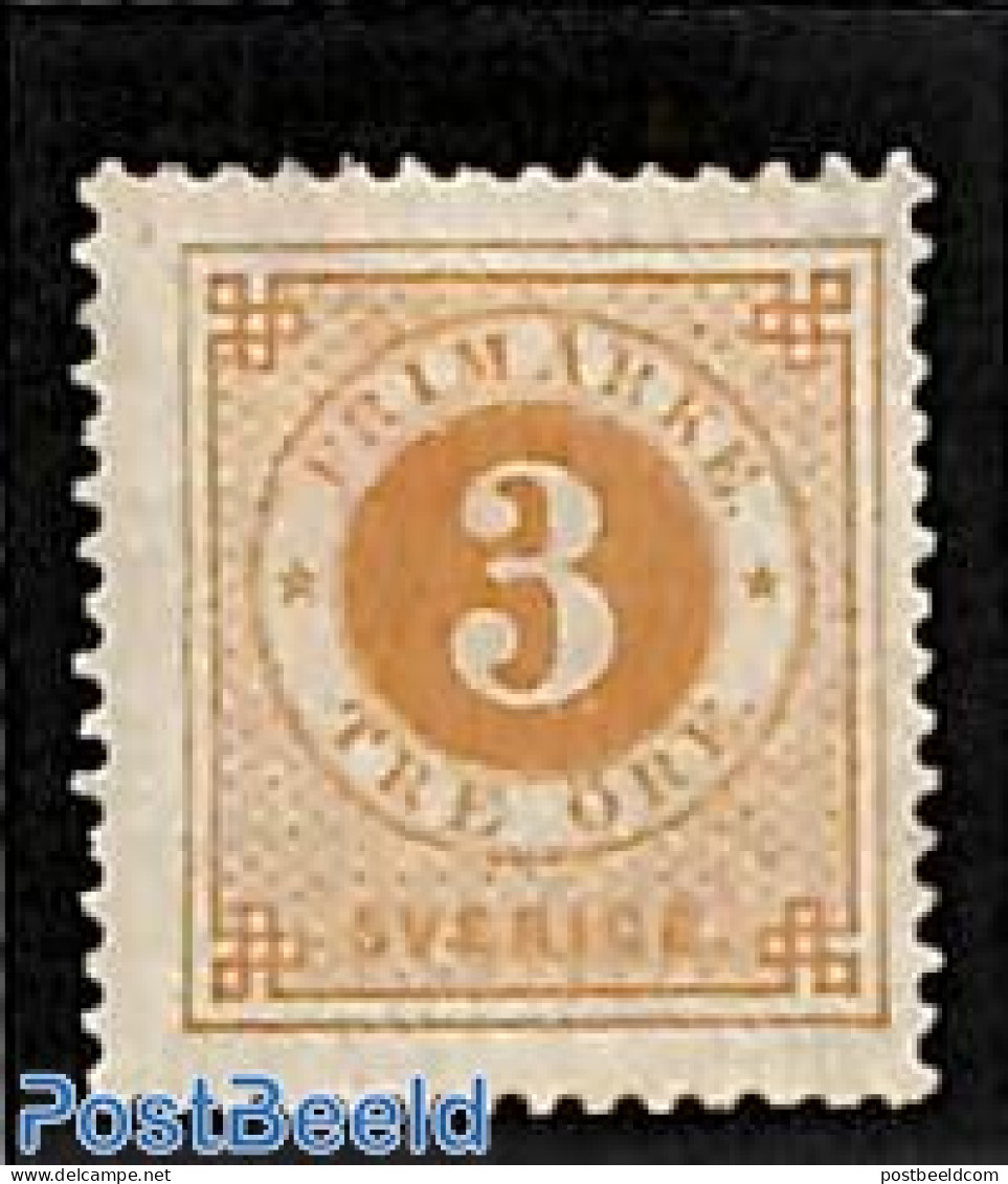 Sweden 1872 3o, Perf. 13, Unused, Unused (hinged) - Ongebruikt