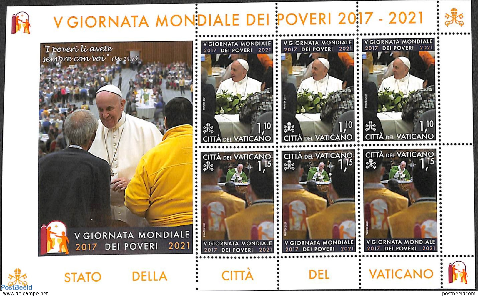 Vatican 2021 World Day Of Poor People M/s, Mint NH - Ongebruikt
