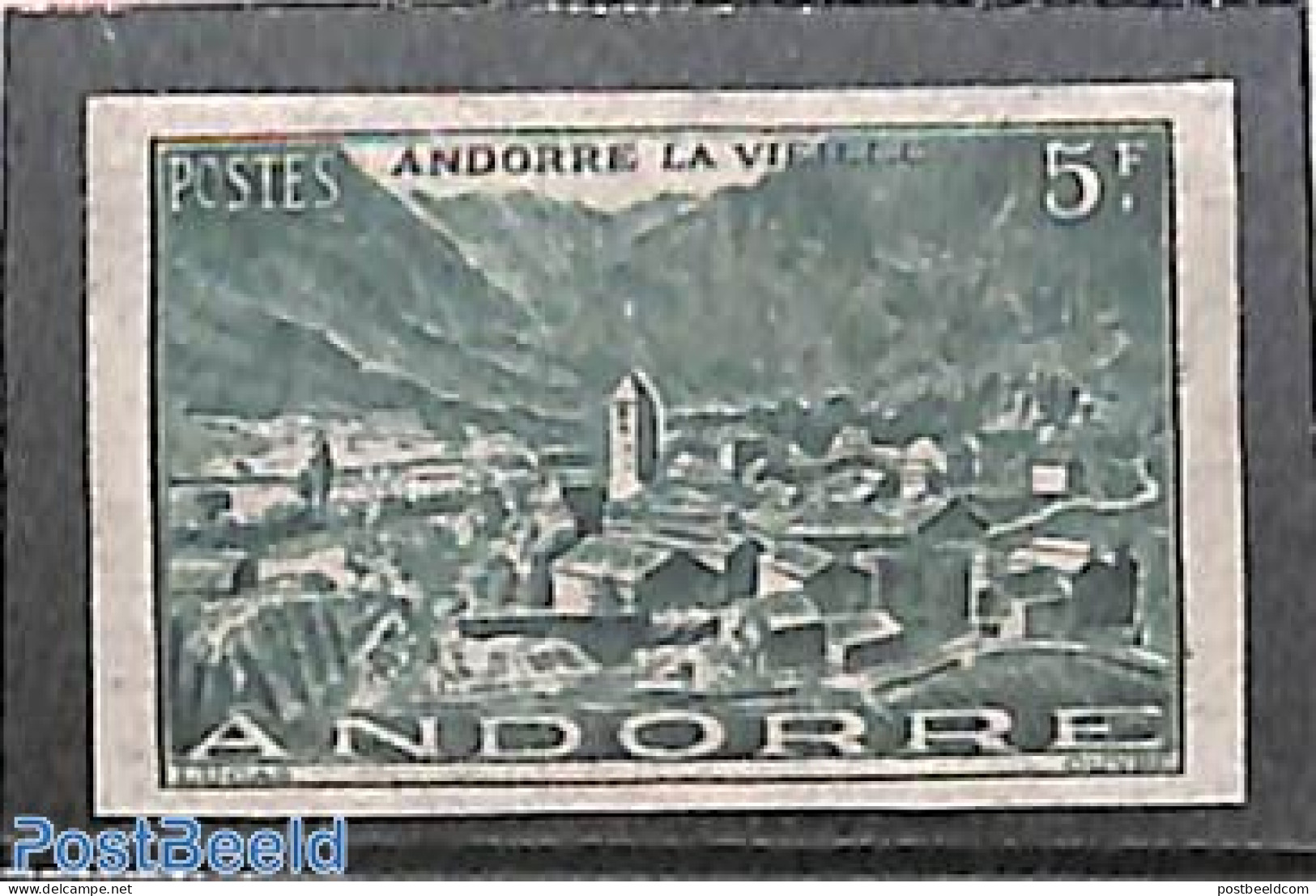 Andorra, French Post 1946 5F, Imperforated, Stamp Out Of Set, Mint NH, Religion - Churches, Temples, Mosques, Synagogues - Nuevos